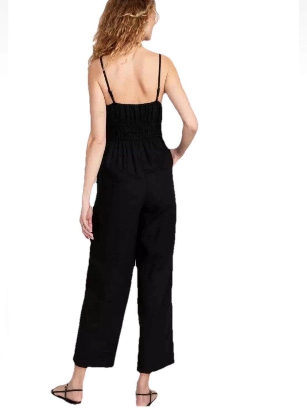 Old Navy Black Jumpsuit Smocked Back Adjustable Strap Capri Summer Sz S Classic - Picture 4 of 14